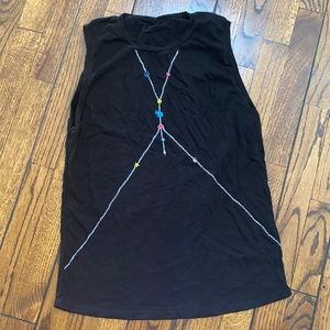 Lauren Moshi Black Cotton Body Chain Print Tank